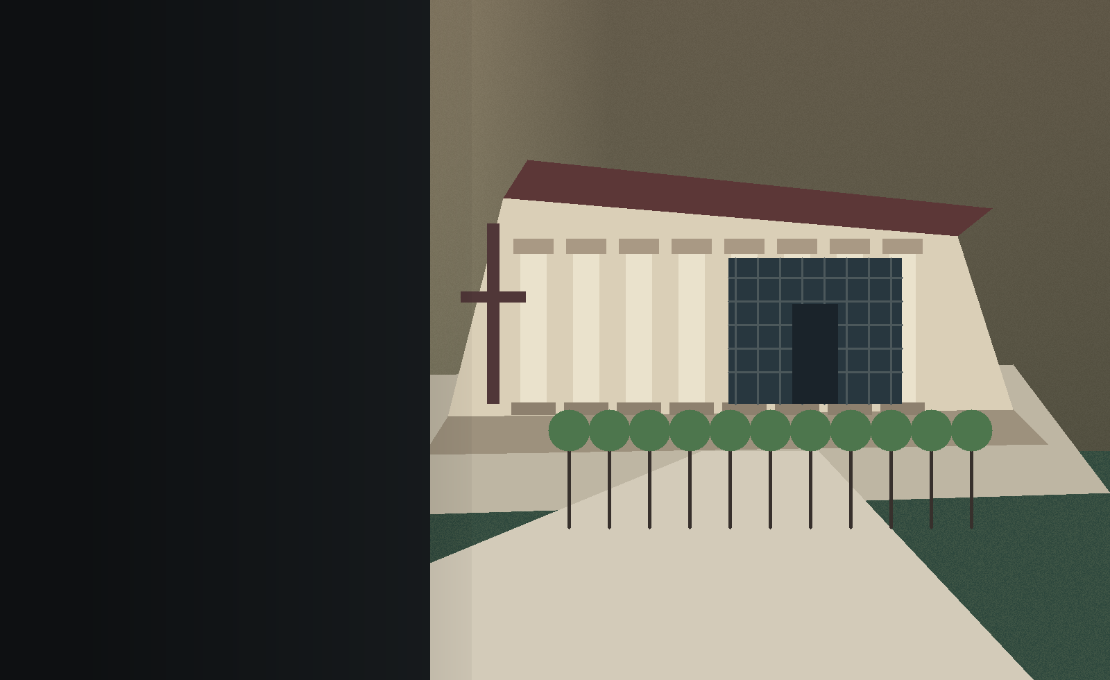 A polished modern church campus at golden hour
